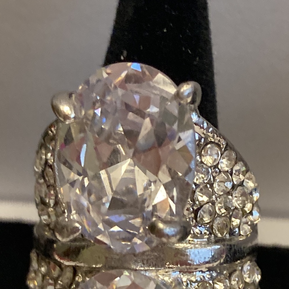 Large Bling Statement Ring Silver Tone Size 6 - image 3